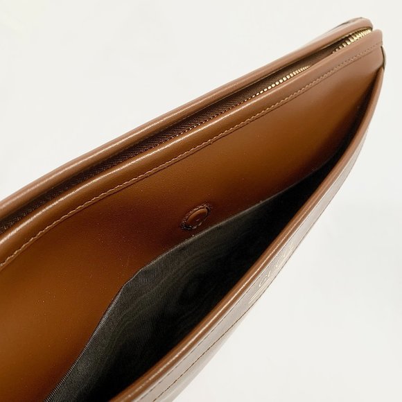 Gucci Metallic Print Logo Smooth Leather Clutch in Brown NEW IN BOX WITH DUSTBAG - Picture 7 of 11